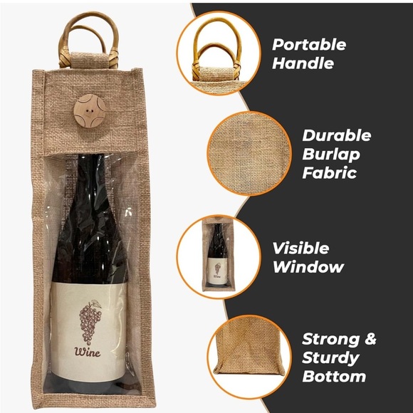 KHAKI Burlap Wine Bag - Picture 2 of 6